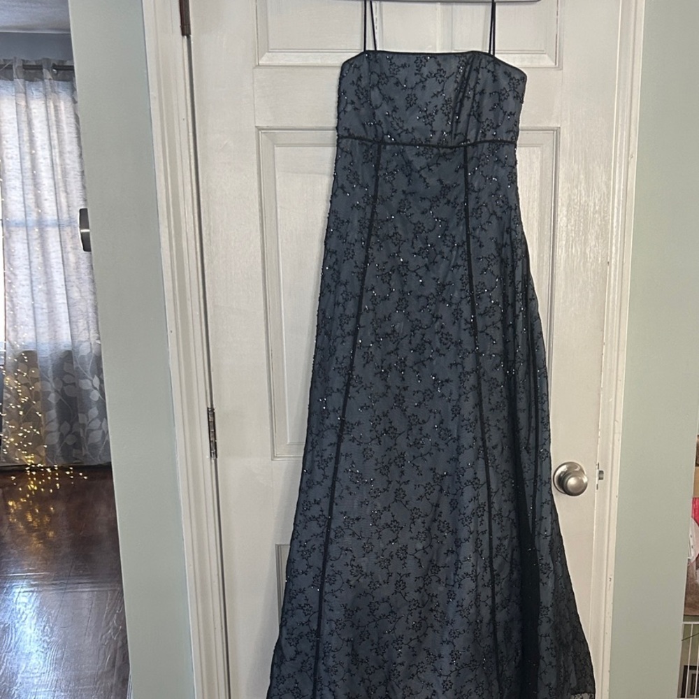 Betsy & Adam Elegant Black and Blue Dress